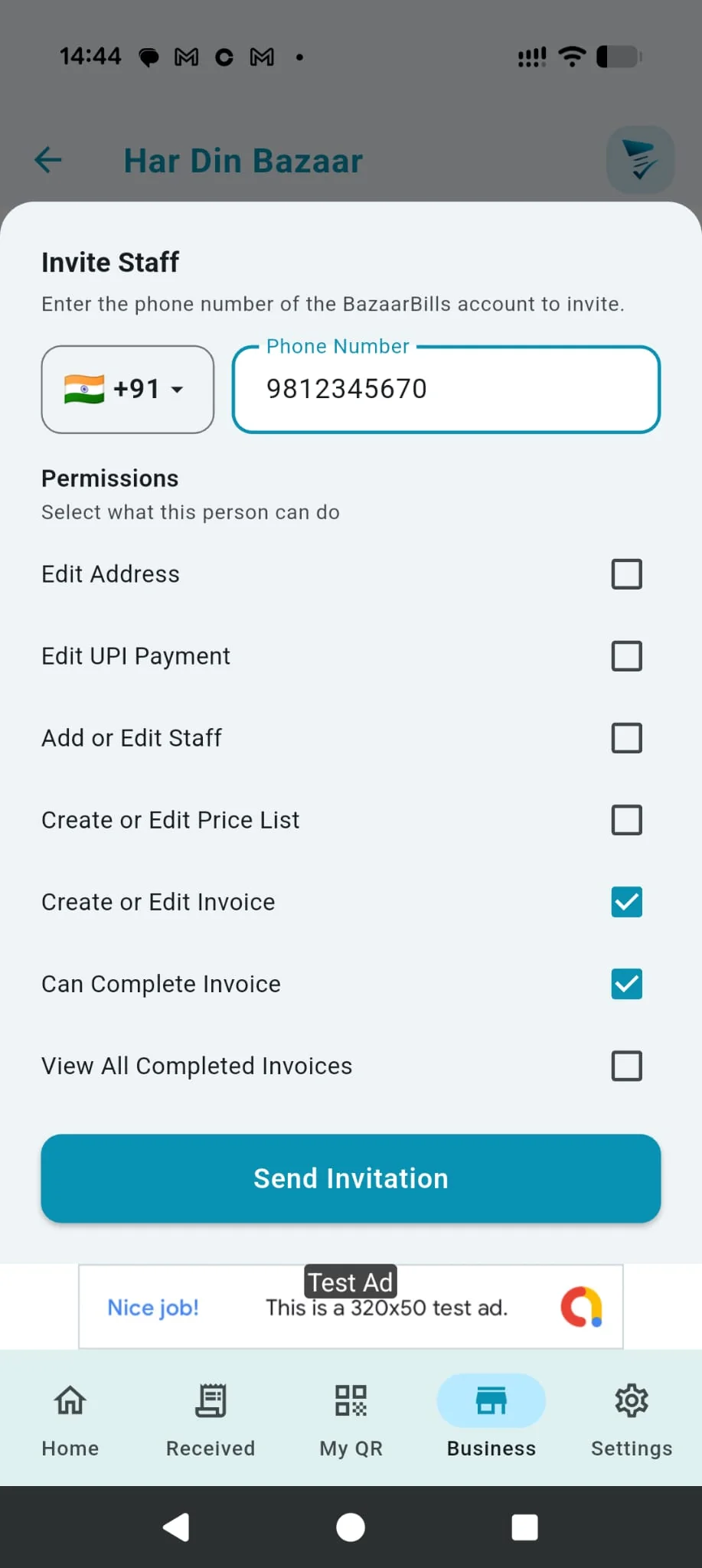 Add staff screen